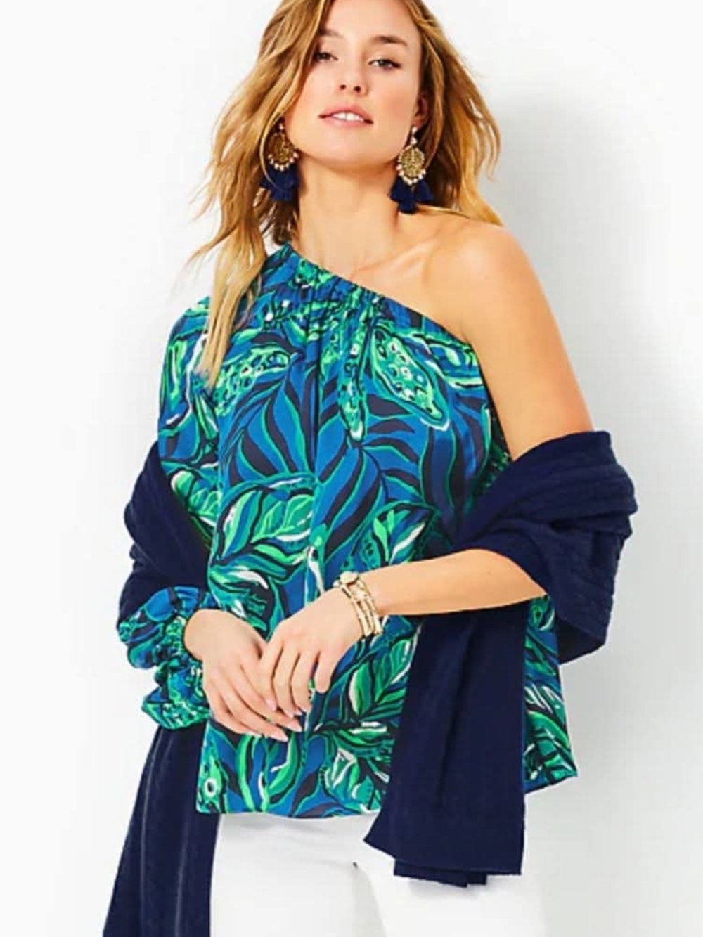 Lilly Pulitzer Indigo Breeze One-Shoulder Top